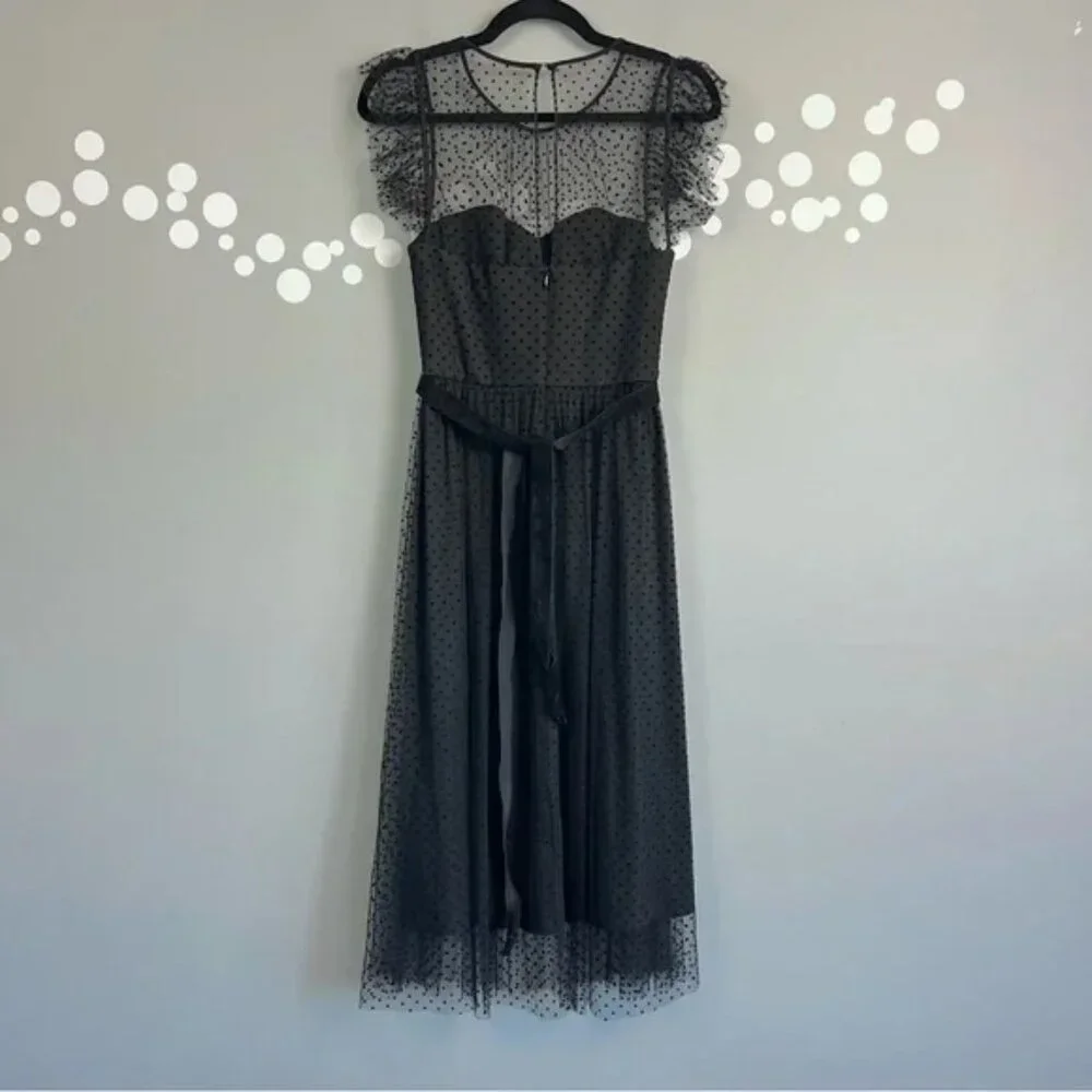 Jason Wu Black Illusion Dot Mesh Midi Dress Size 6 Sweatheart Bodice - Picture 7 of 12